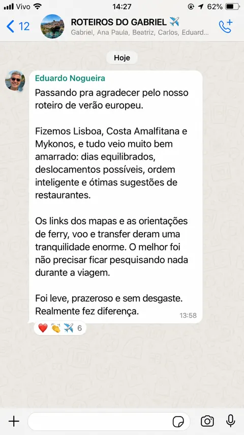 Mensagem sobre roteiro personalizado: Eduardo Nogueira