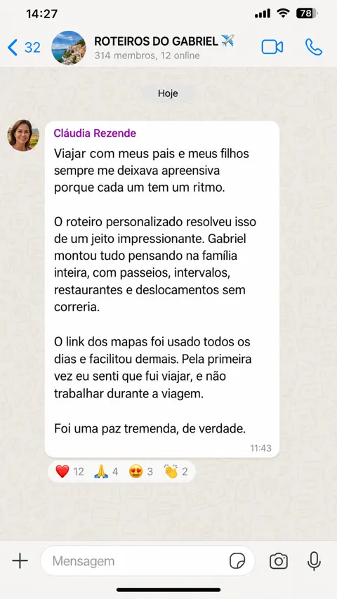 Mensagem sobre roteiro personalizado: Cláudia Rezende