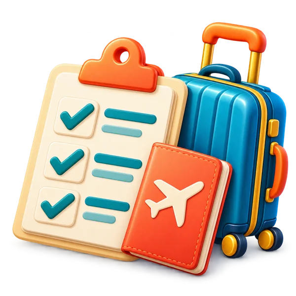 Mala, passaporte e checklist