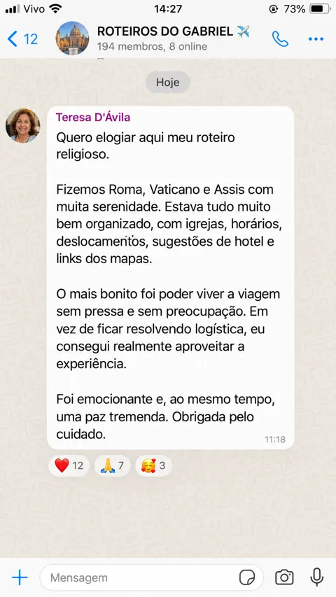 Mensagem sobre roteiro personalizado: Teresa D’Ávila