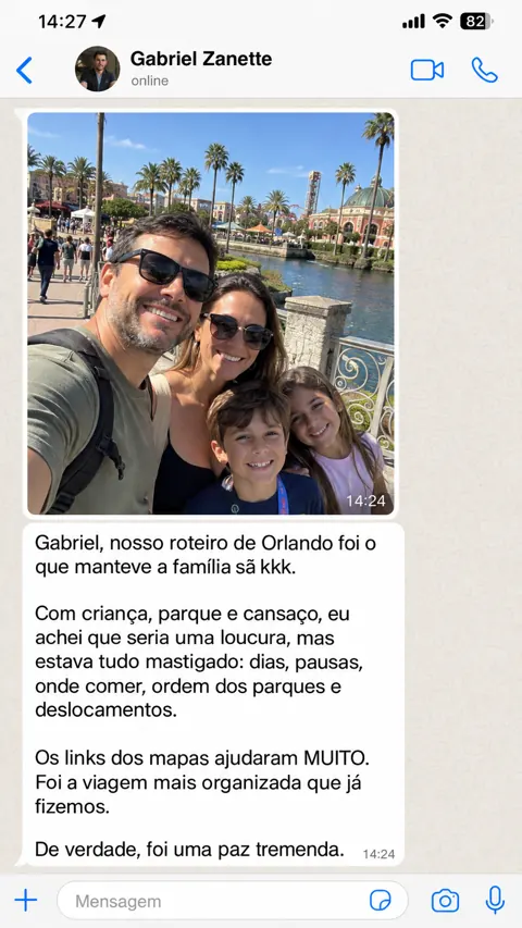 Mensagem sobre roteiro personalizado: Viagem em família
