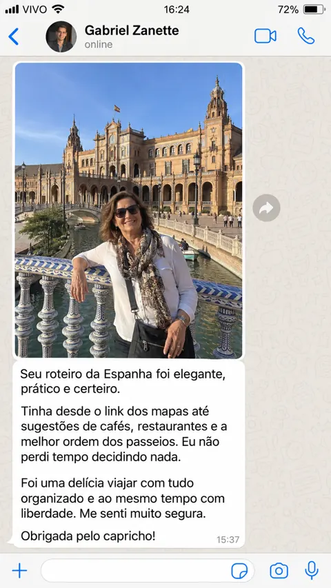 Mensagem sobre roteiro personalizado: Viagem pela Espanha